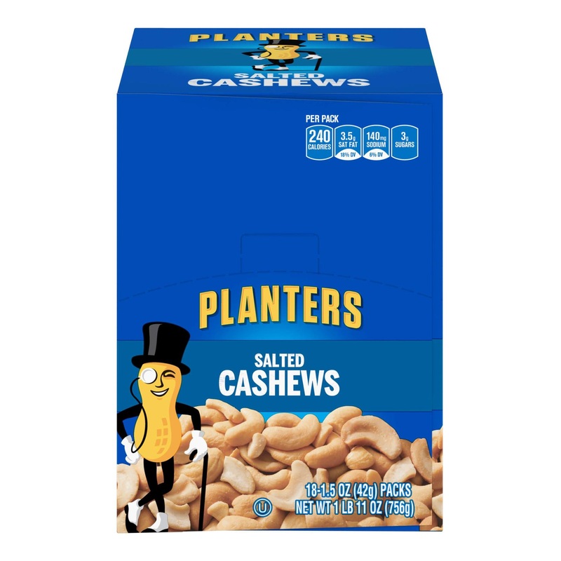 PLANTERS Salted Cashews 1.5 oz. Bags (18 Pack) - Kosher On-the-Go Snacks for Adults